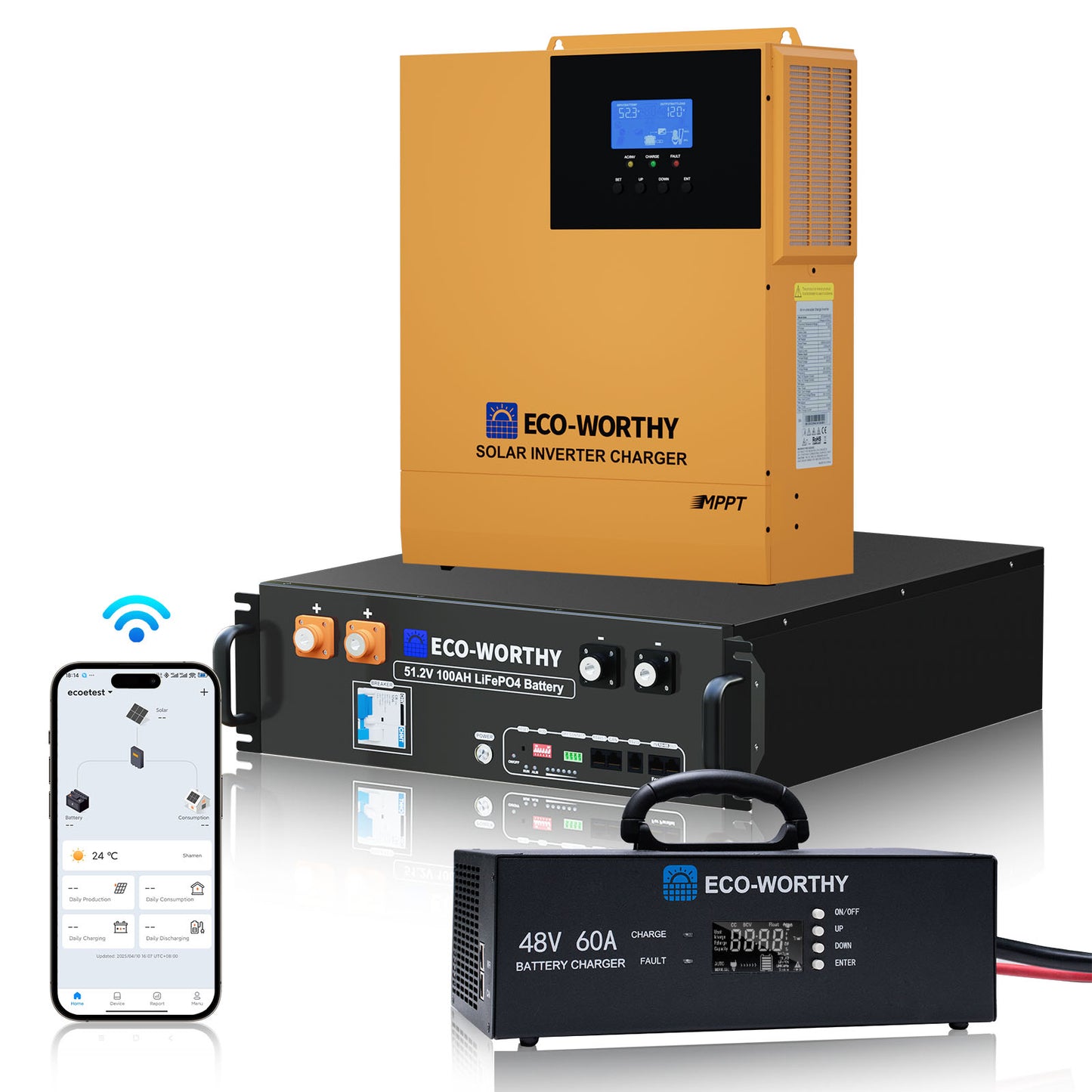 ECO-WORTHY 3.5KW Home Backup Power with 48V 100Ah LiFePO4 Battery and 3500W 48V Off-Grid Inverter