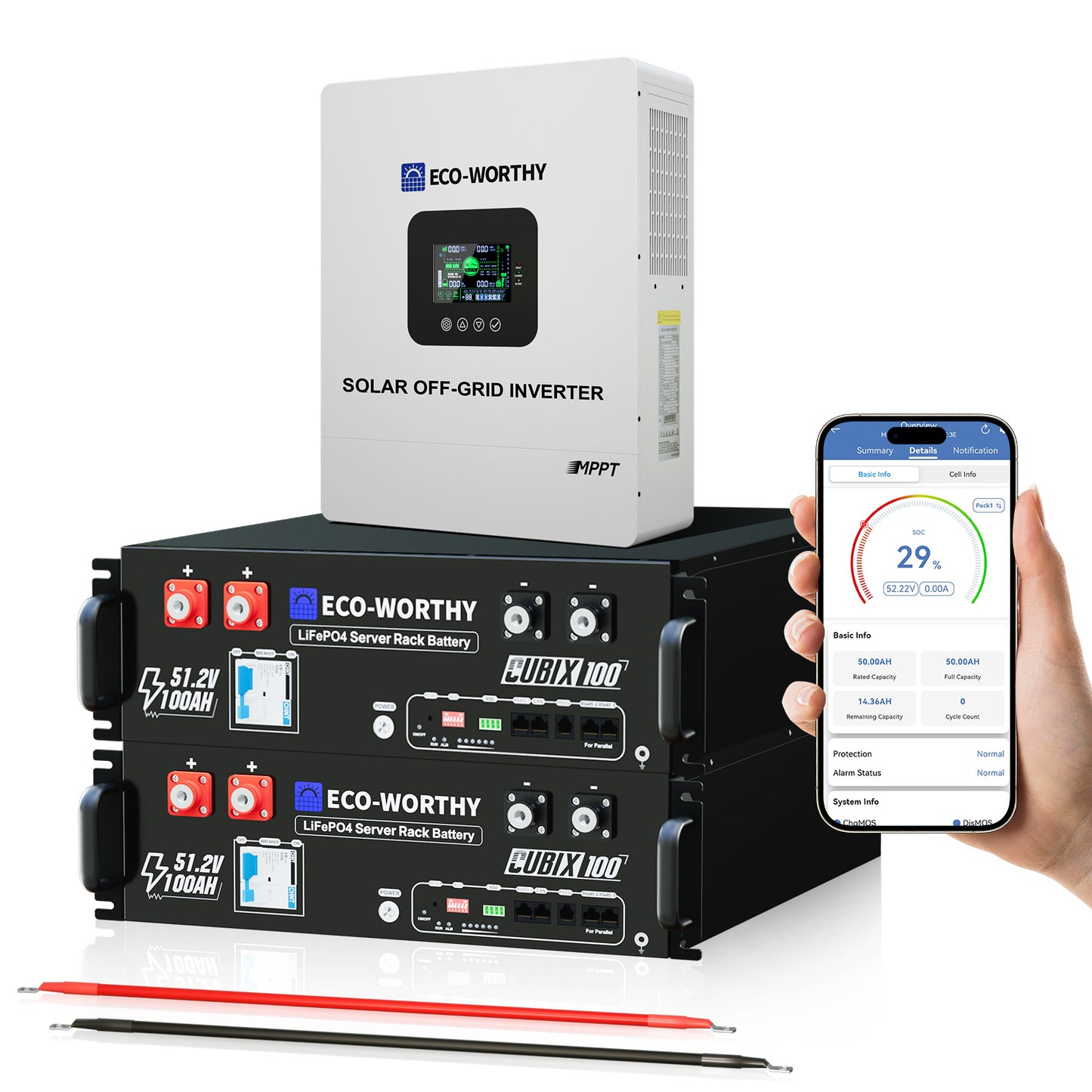 Eco-Worthy 5kW Home Backup Solar Power Bundle | 51.2V 100Ah LiFePO4 Battery and 5000W AIO Inverter