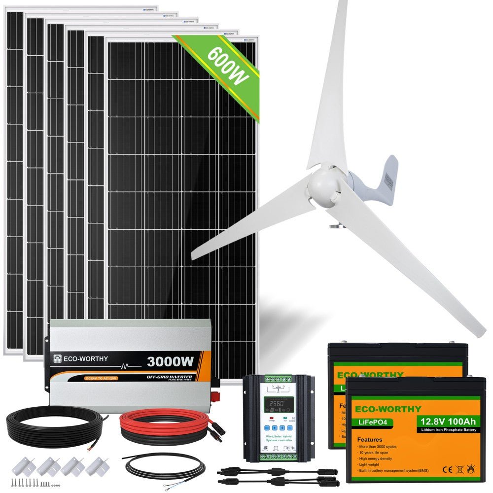 1000W 24V (400W Wind+6x100W Solar) Solar Wind Hybrid Kit - Solar Wind Hybrid Kit
