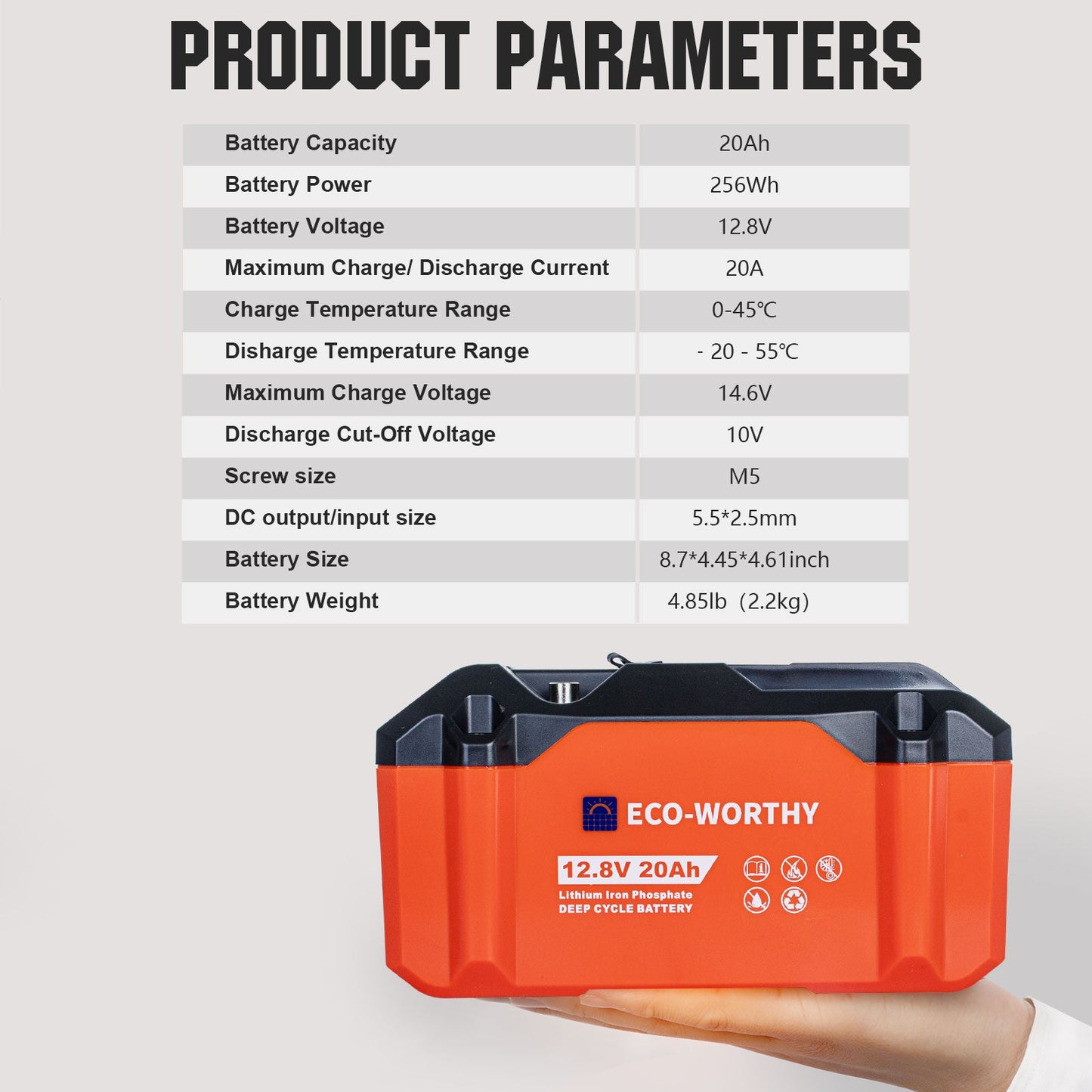 12V 20Ah Portable LiFePO4 Deep Cycle Rechargeable Battery - lithium battery