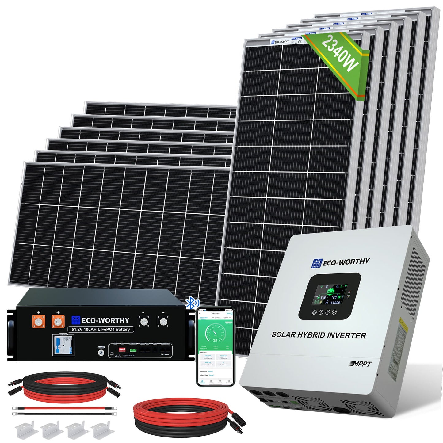 2340W 48V (12x Bifacial 195W) Complete MPPT Off Grid Solar Kit - 1KW - 2KW solar panel kit