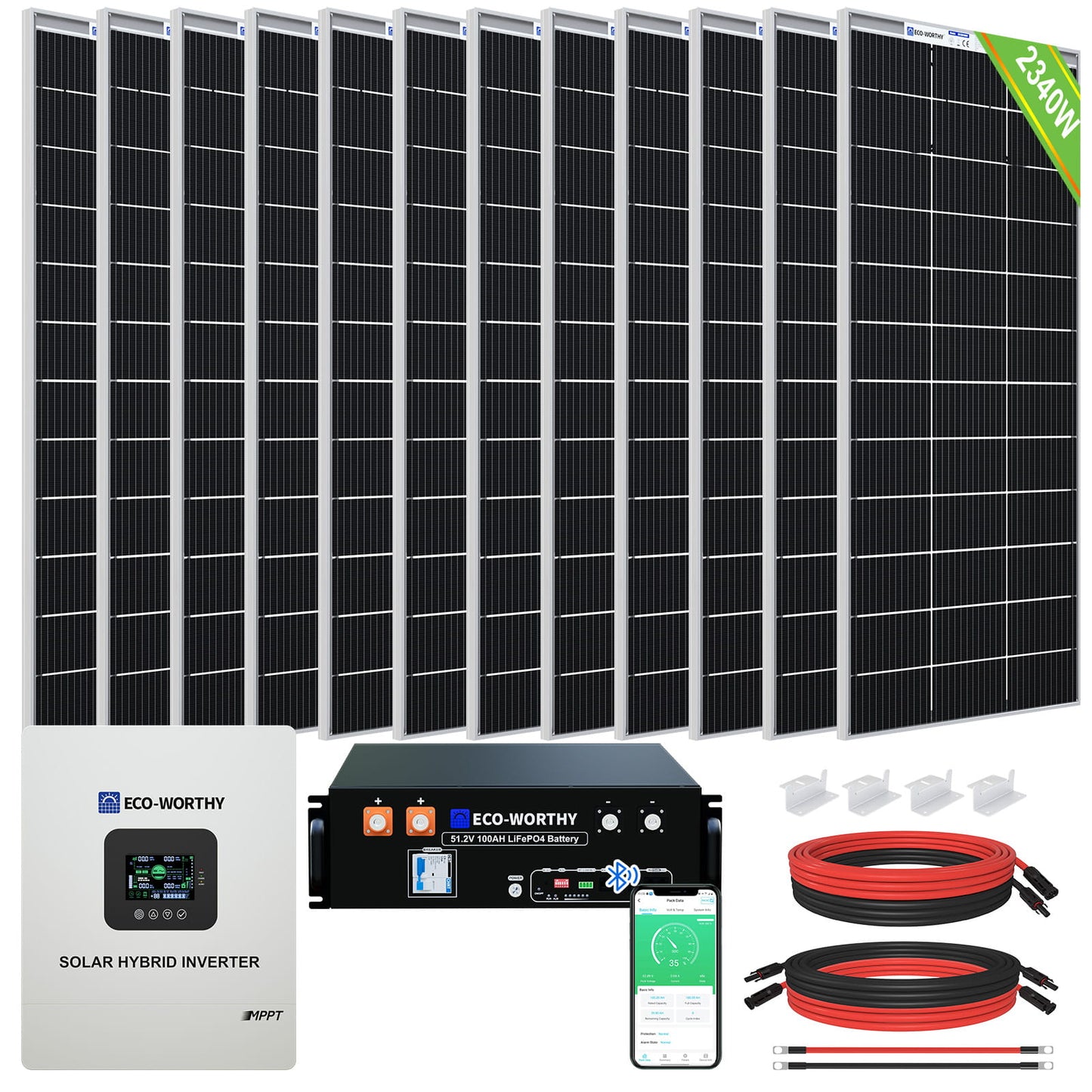 2340W 48V (12x Bifacial 195W) Complete MPPT Off Grid Solar Kit - 1KW - 2KW solar panel kit