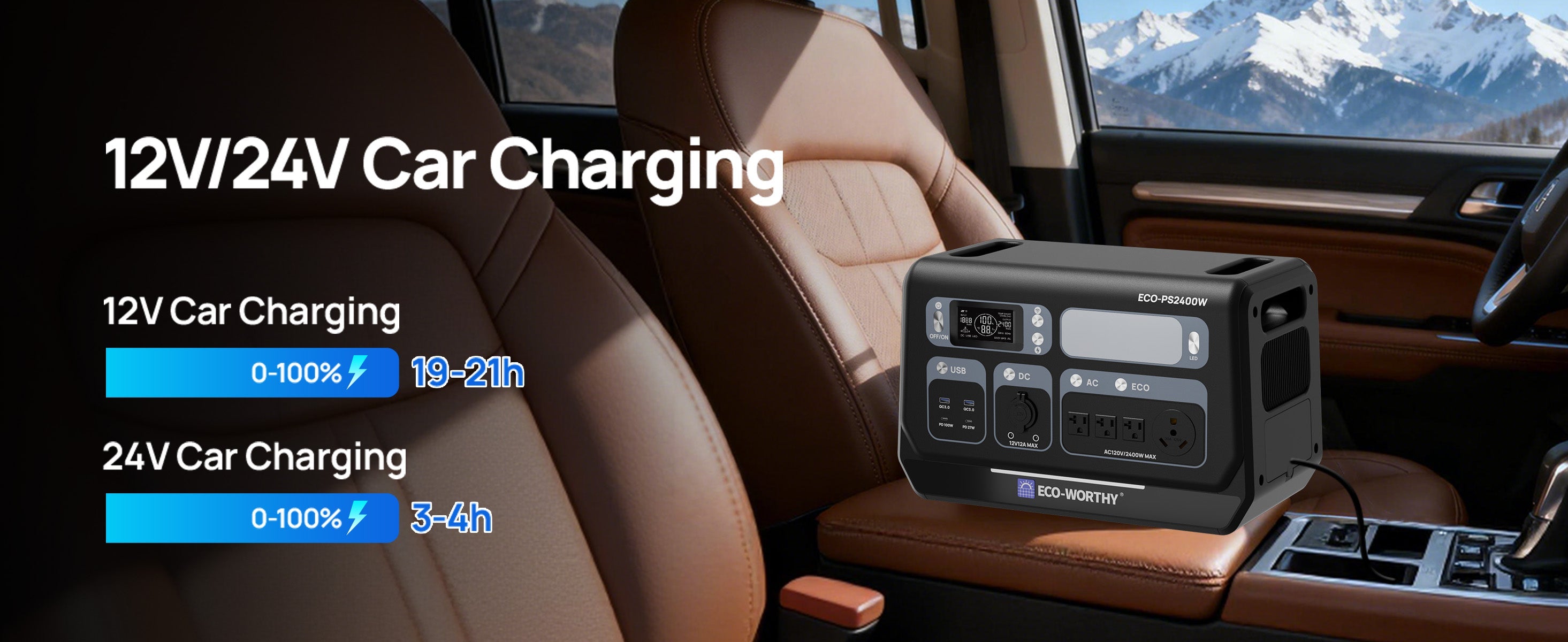 Car charging device on a car's dashboard with charging status display.