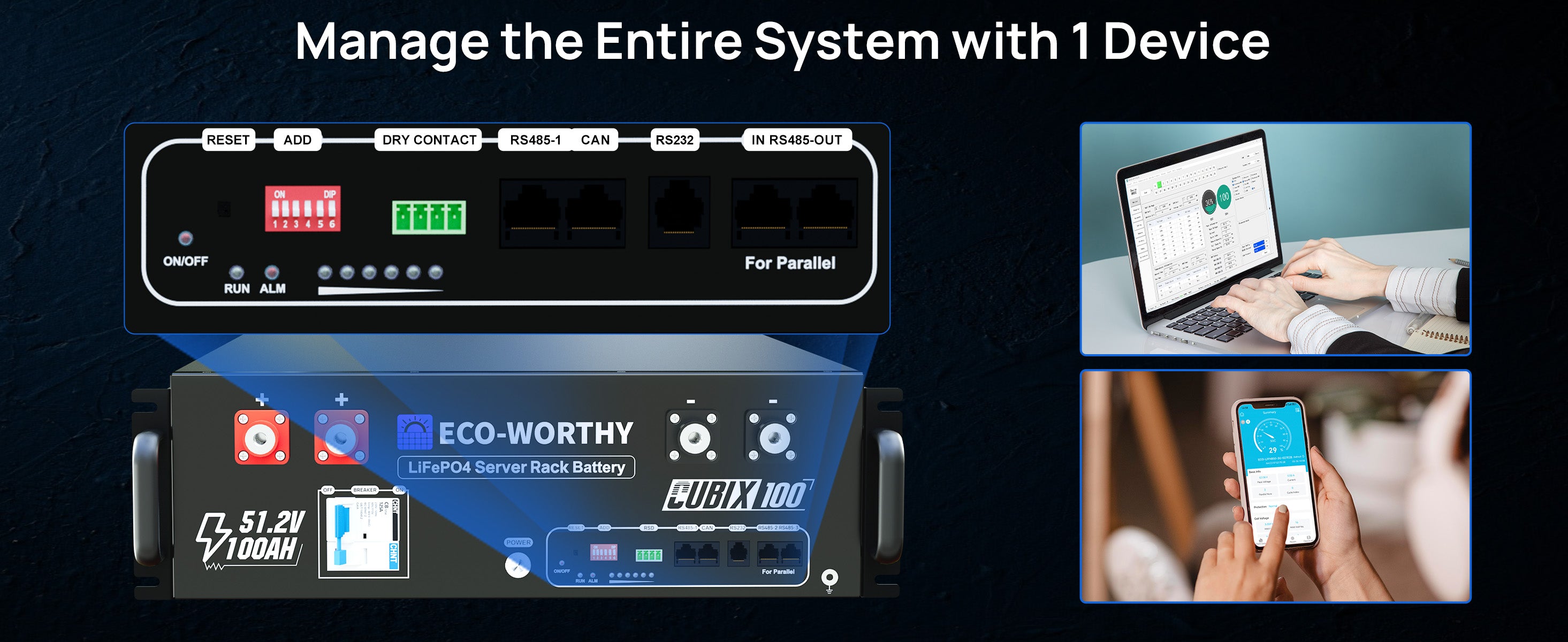 Control panel with digital display and interface on a dark background