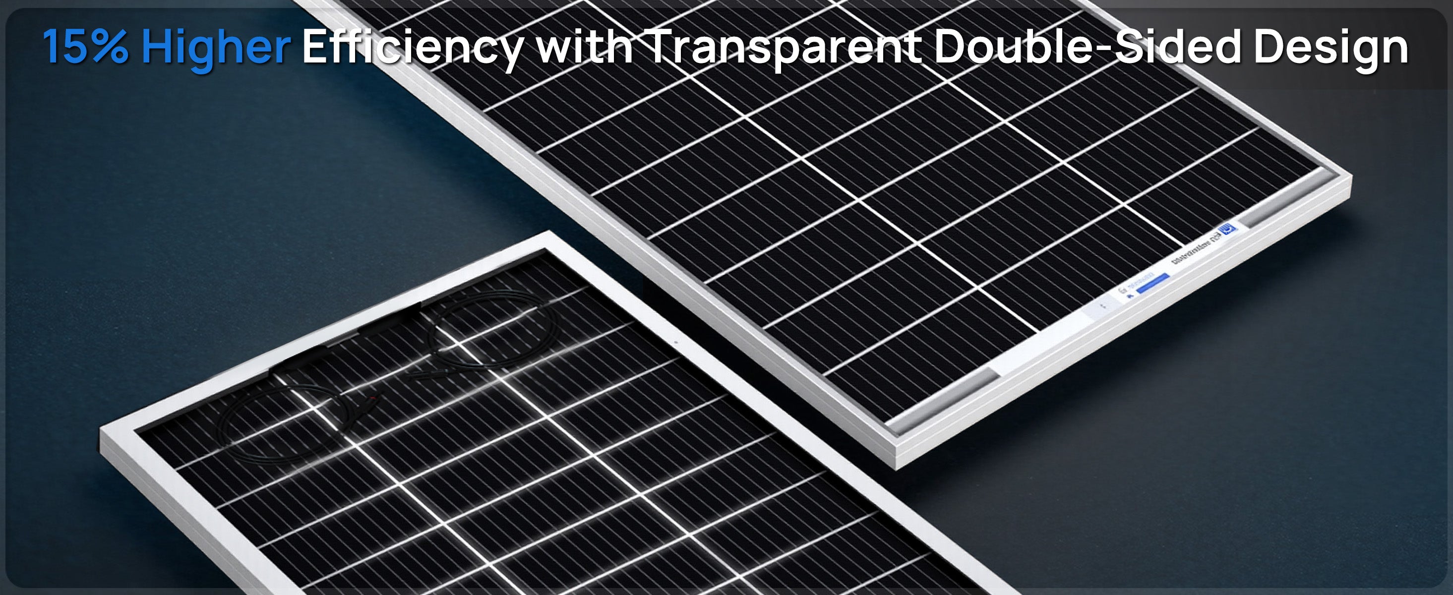 Two solar panels with transparent double-sided design on a dark background