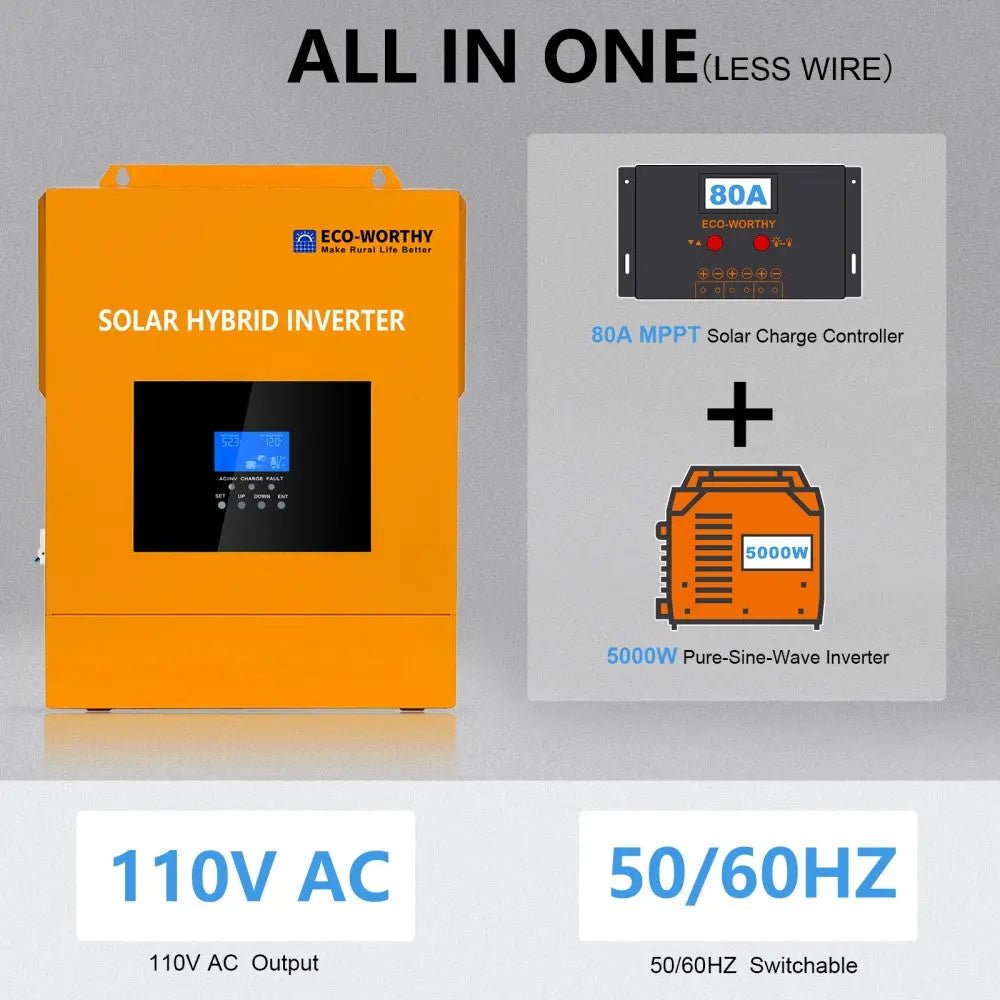 All - in - one Inverter Built in 5000W 48V Pure Sine Wave Inverter & 80A Controller for Off Grid System - 3KW - 5KW solar panel kit