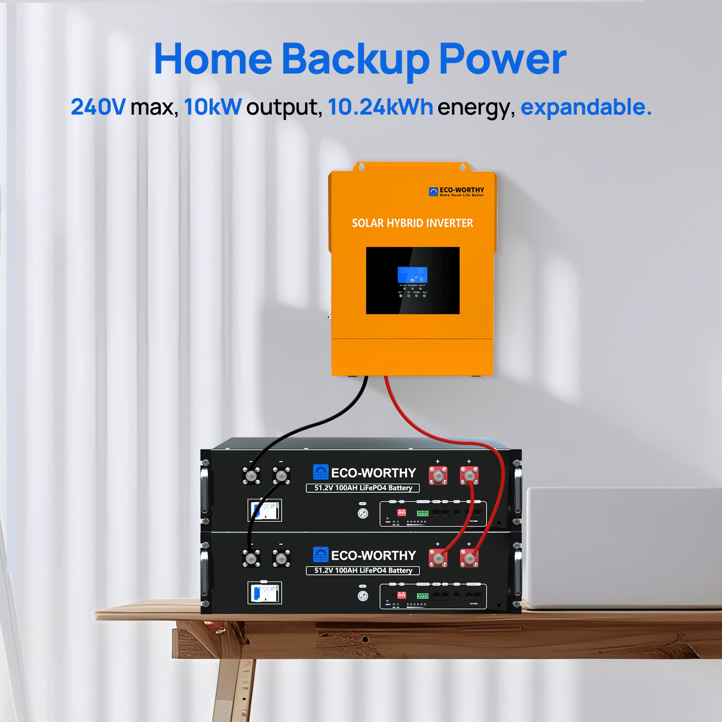 ECO - WORTHY 48V 100Ah LiFePO4 Home Backup Power+5000W 48V Off - Grid Inverter - lithium battery