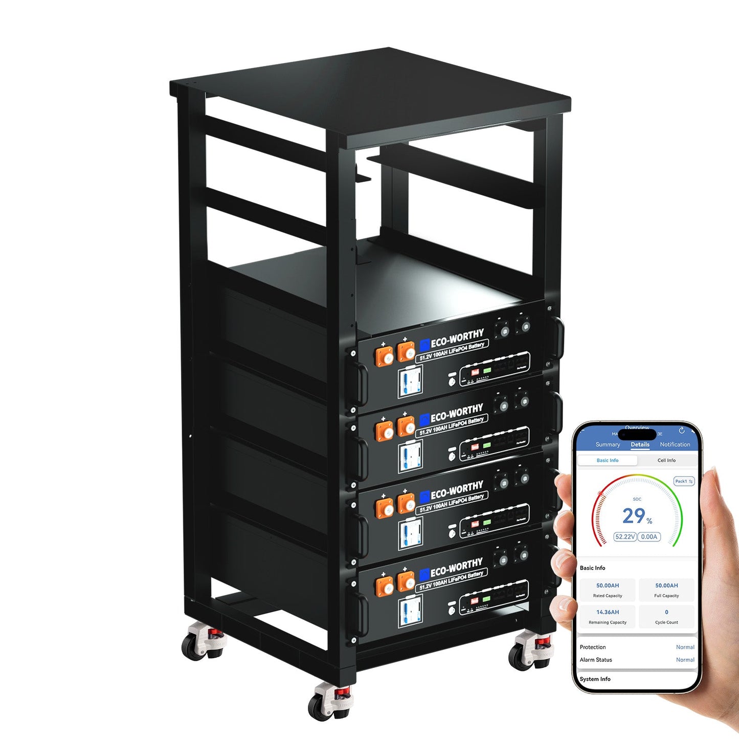 ECO - WORTHY 48V(51.2V) 100Ah LiFePO4 Server Rack Battery,5.12kWh Battery Capacity With Bluetooth & Wifi(V3),Buy Battery Get A Free Monitor - lithium battery