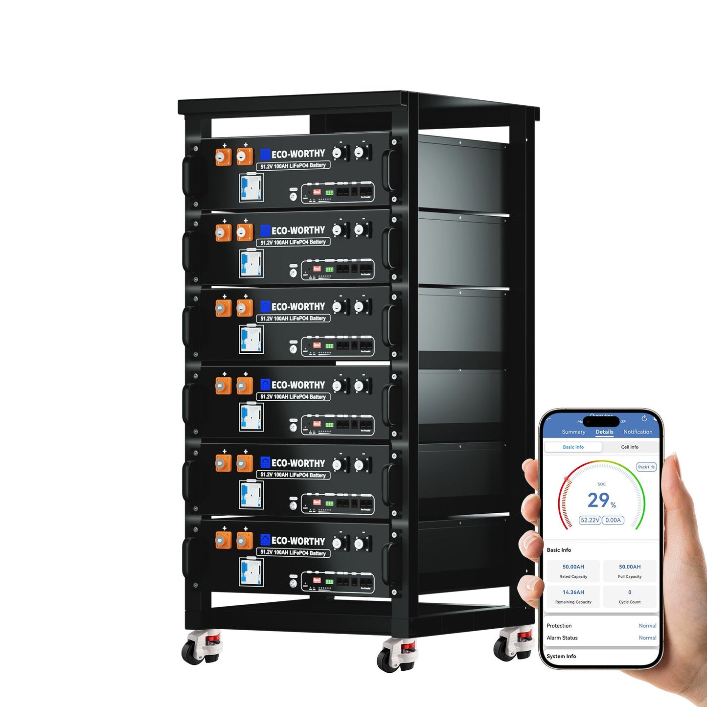 ECO - WORTHY 48V(51.2V) 100Ah LiFePO4 Server Rack Battery,5.12kWh Battery Capacity With Bluetooth & Wifi(V3),Buy Battery Get A Free Monitor - lithium battery