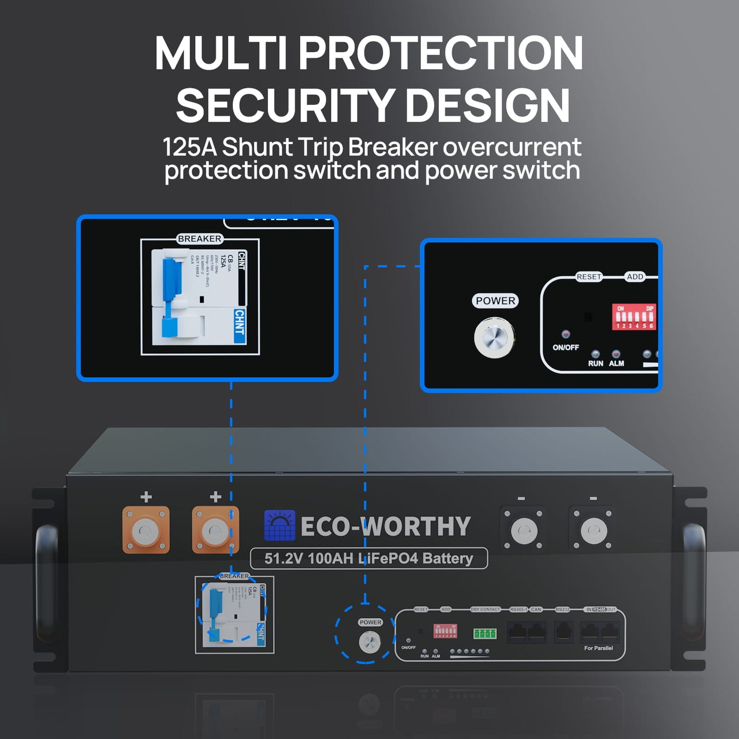 ECO - WORTHY 48V(51.2V) 100Ah LiFePO4 Server Rack Battery,5.12kWh Battery Capacity With Bluetooth & Wifi(V3) - lithium battery