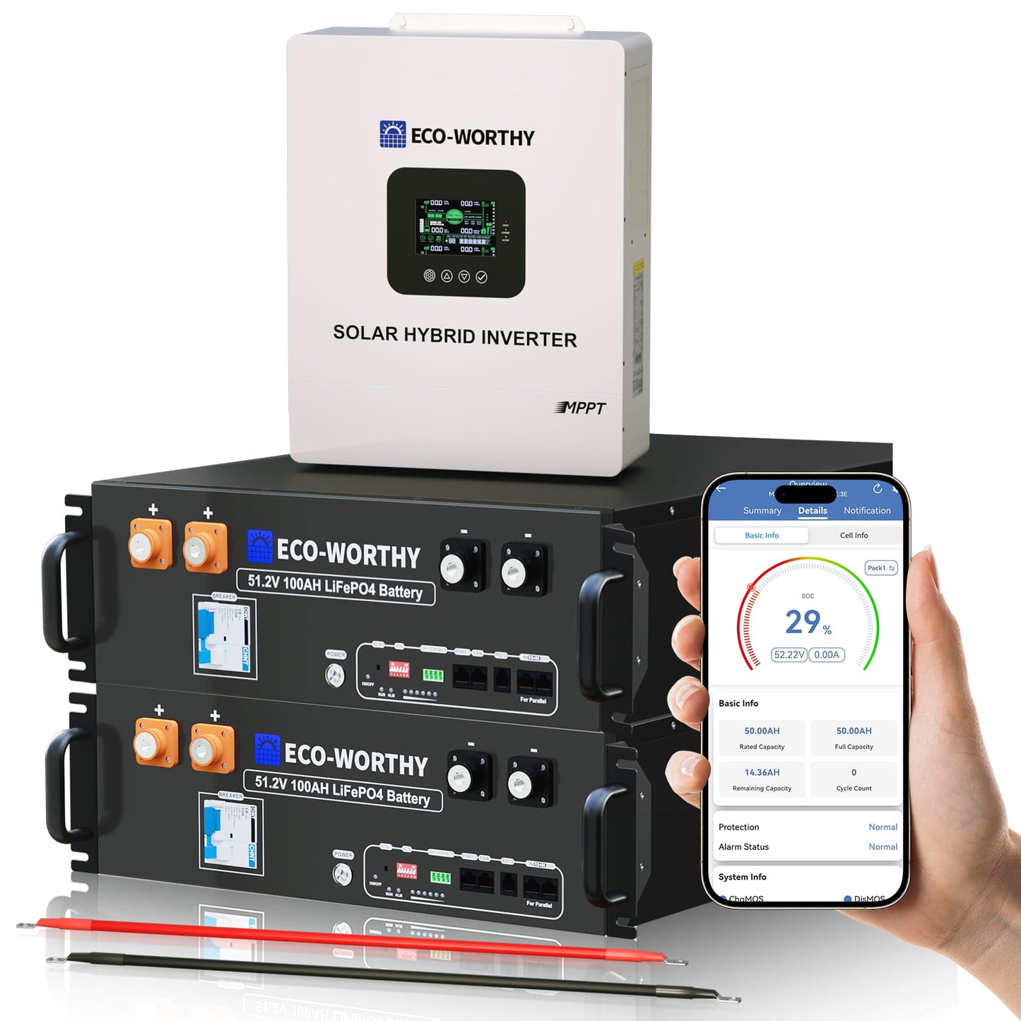 ECO - WORTHY 5.12kWh Home Backup Power with 48V 100Ah LiFePO4 Battery and 5000W 48V All in One Inverter - BESS