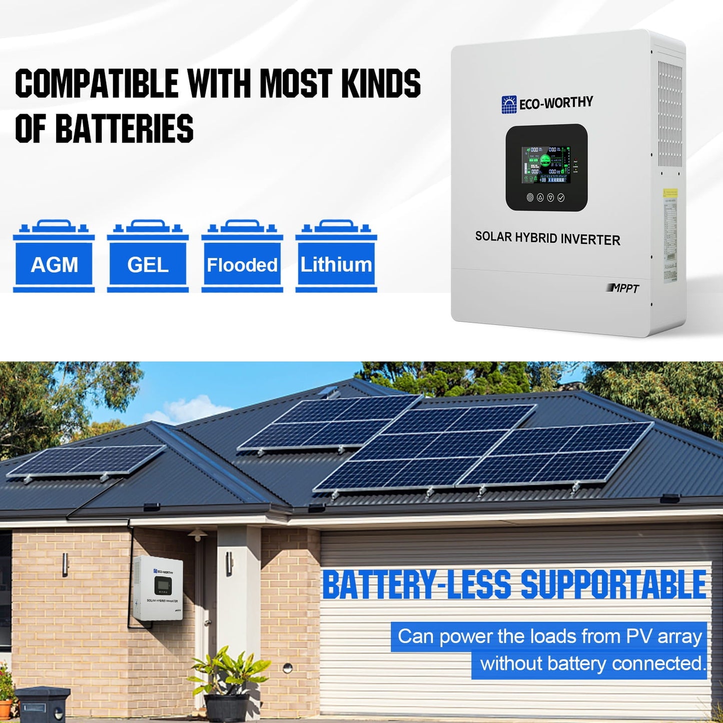 ECO - WORTHY All - In - One 5000W 48V Split Phase Power Solar Power Inverter for Off Grid System| 100A MPPT Controller and 48V DC to 120V AC Pure Sine Wave - Inverter