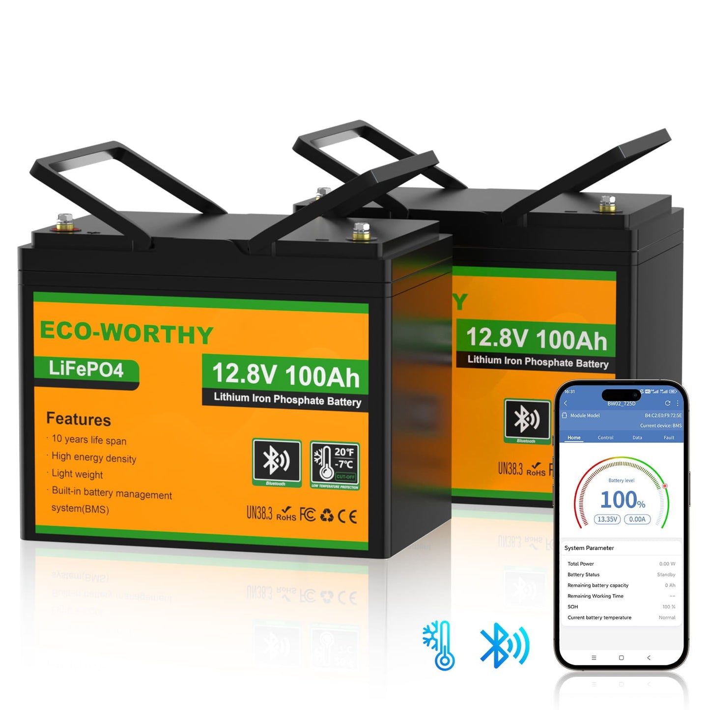 LiFePO4 12V 100Ah Lithium Iron Phosphate Battery With Bluetooth And Low - temperature Protection - lithium battery
