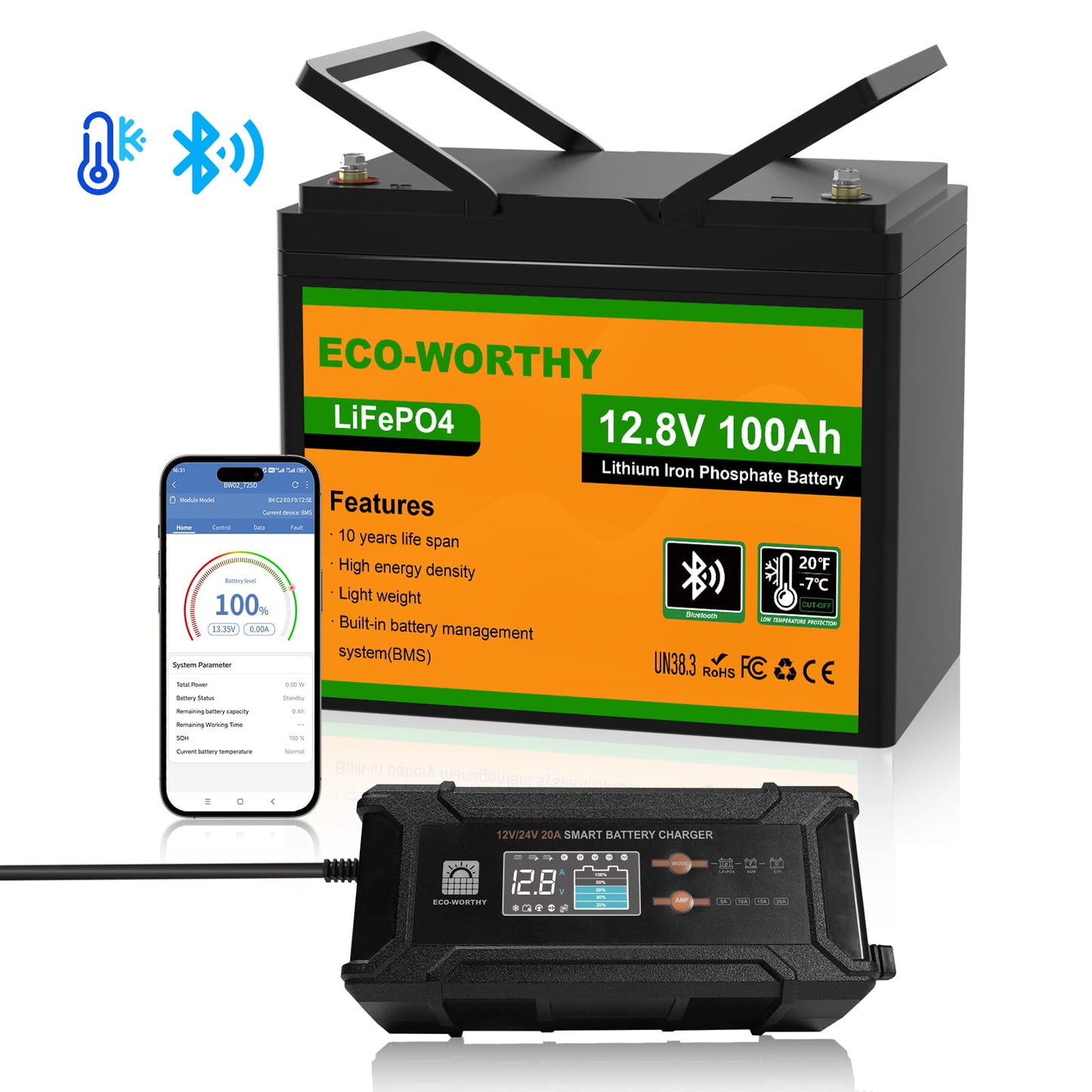 LiFePO4 12V 100Ah Lithium Iron Phosphate Battery With Bluetooth And Low - temperature Protection - lithium battery