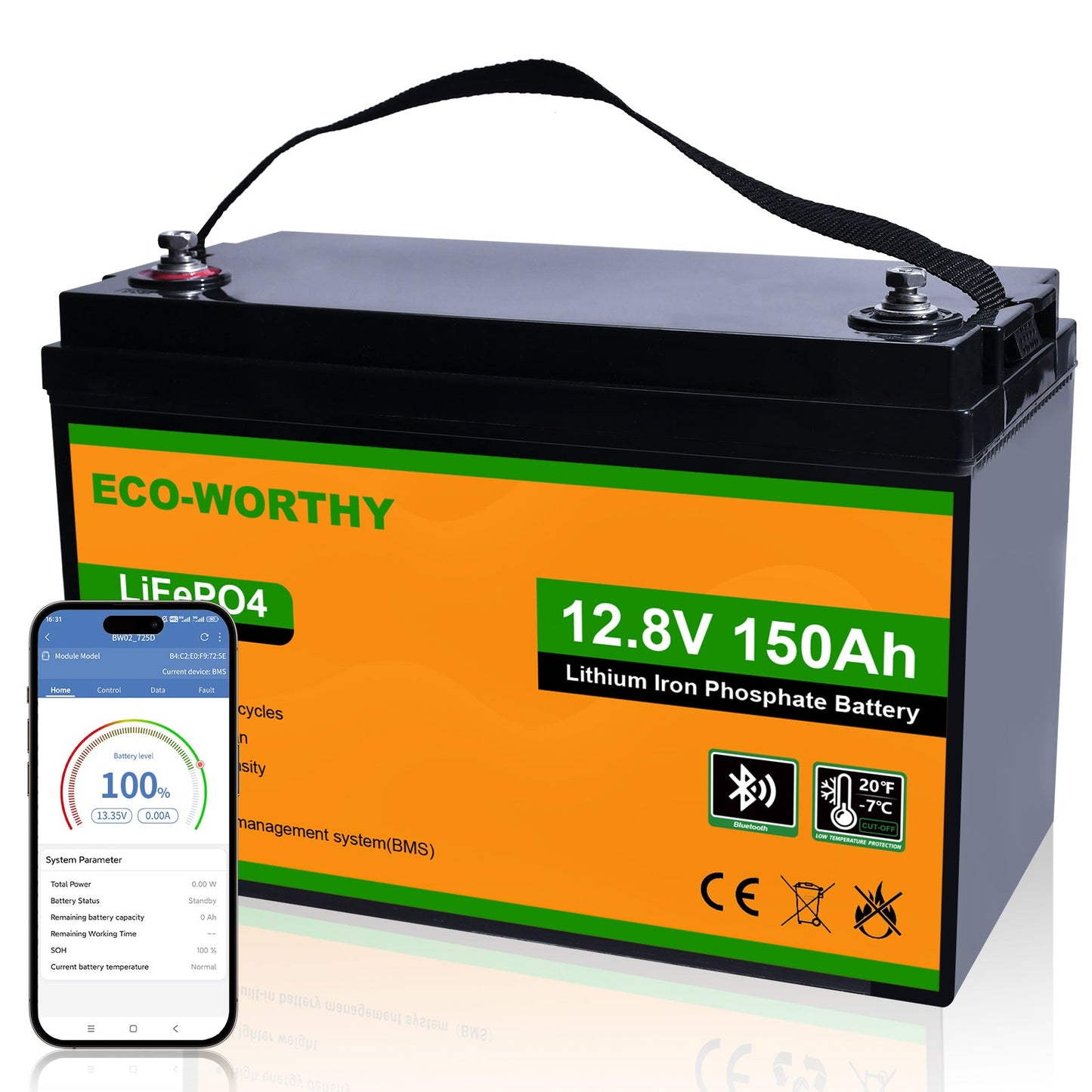 LiFePO4 12V 150Ah Lithium Iron Phosphate Battery With Bluetooth And Low - temperature Protection - lithium battery