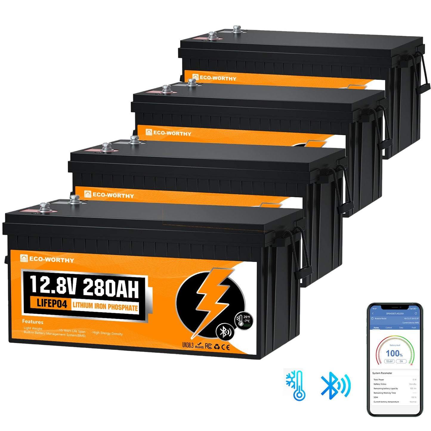 LiFePO4 12V 280Ah Lithium Iron Phosphate Battery With Bluetooth And Low - temperature Protection - lithium battery