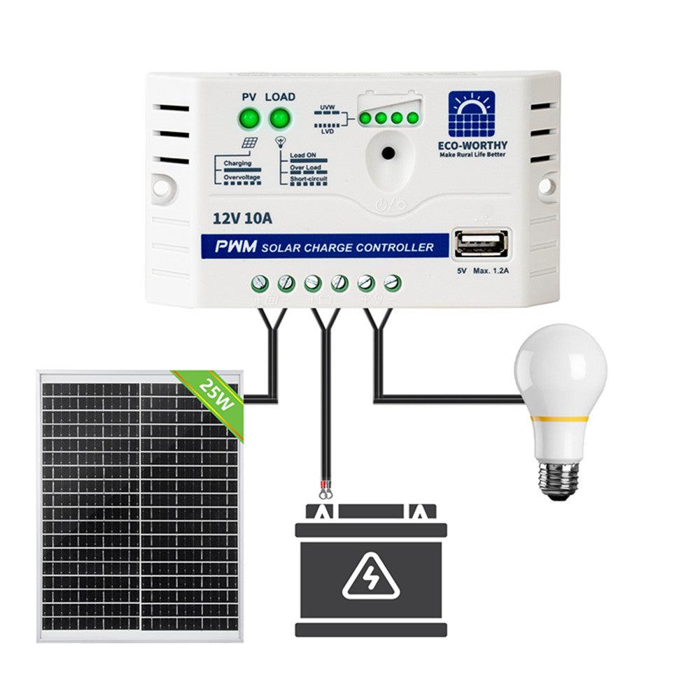 25W 12V Monocrystalline Solar Panel Trickle Charger Kit - 5W - 25W solar panel