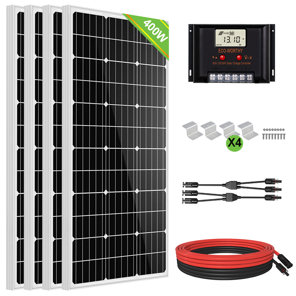 400W 12V (4x100W) Complete Off Grid Solar Kit with 1.1kW Inverter + 1.2kWh Lithium