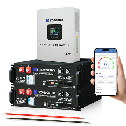 Eco-Worthy 5kW Home Backup Solar Power Bundle | 51.2V 100Ah LiFePO4 Battery and 5000W AIO Inverter