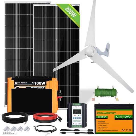600W 12V (400W Wind+2x100W Solar) Solar Wind Hybrid Kit