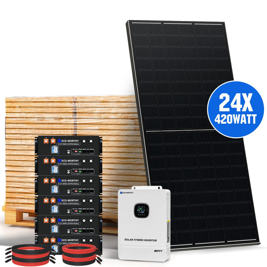 10kW 48V (24x N - Type 420W) Complete Off Grid Solar Kit | 40.32kWh Daily Generation | 30.72kWh Battery Storage | 110V/120VAC Output - 10KW solar panel kit