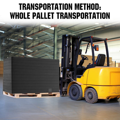 Forklift with a pallet of boxes in a warehouse, labeled 'Whole Pallet Transportation'.