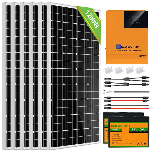 1170W 24V (6x195W) Complete Off Grid Solar Kit - 1KW - 2KW solar panel kit