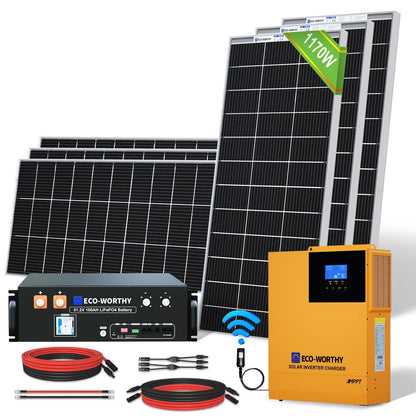 1170W 48V (6x195W) Complete Off Grid Solar Kit - 1KW - 2KW solar panel kit