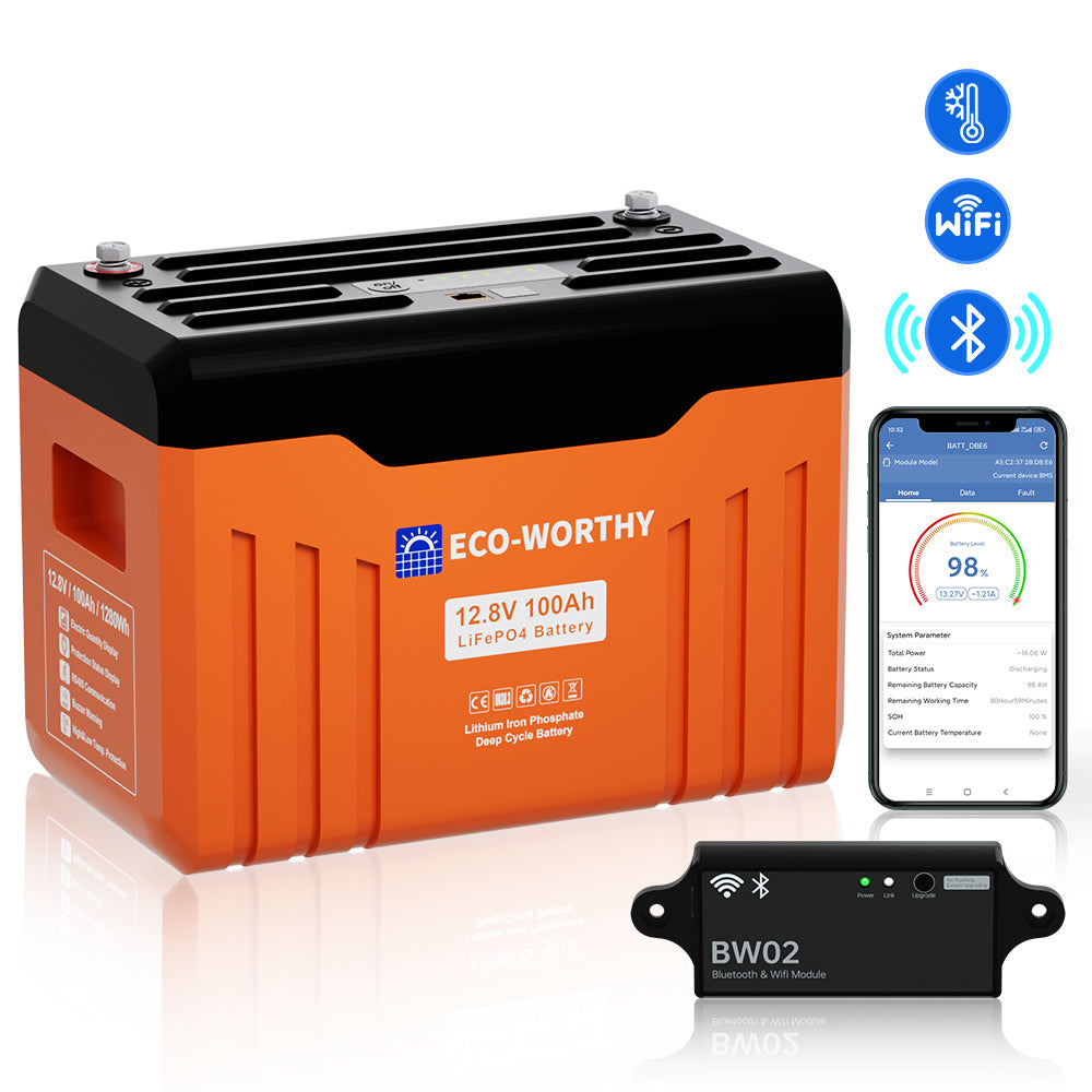 12V 100Ah LiFePO4 Lithium Battery with Bluetooth,WiFi and Low-Temp Protection 01