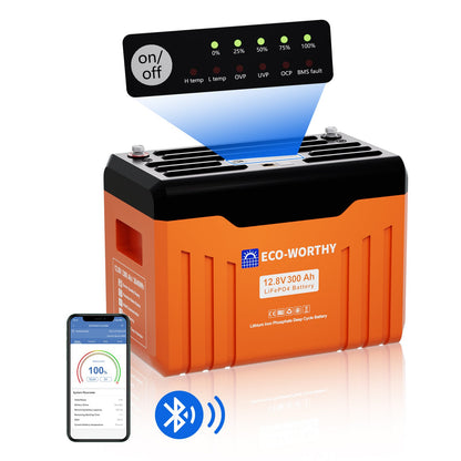 Lock in the ECO-WORTHY Black Friday Lowest Price Early and Enjoy 30-Day Price Guarantee! 12V 300Ah LiFePO4 Lithium Battery with Bluetooth and Low - Temp Protection - lithium battery