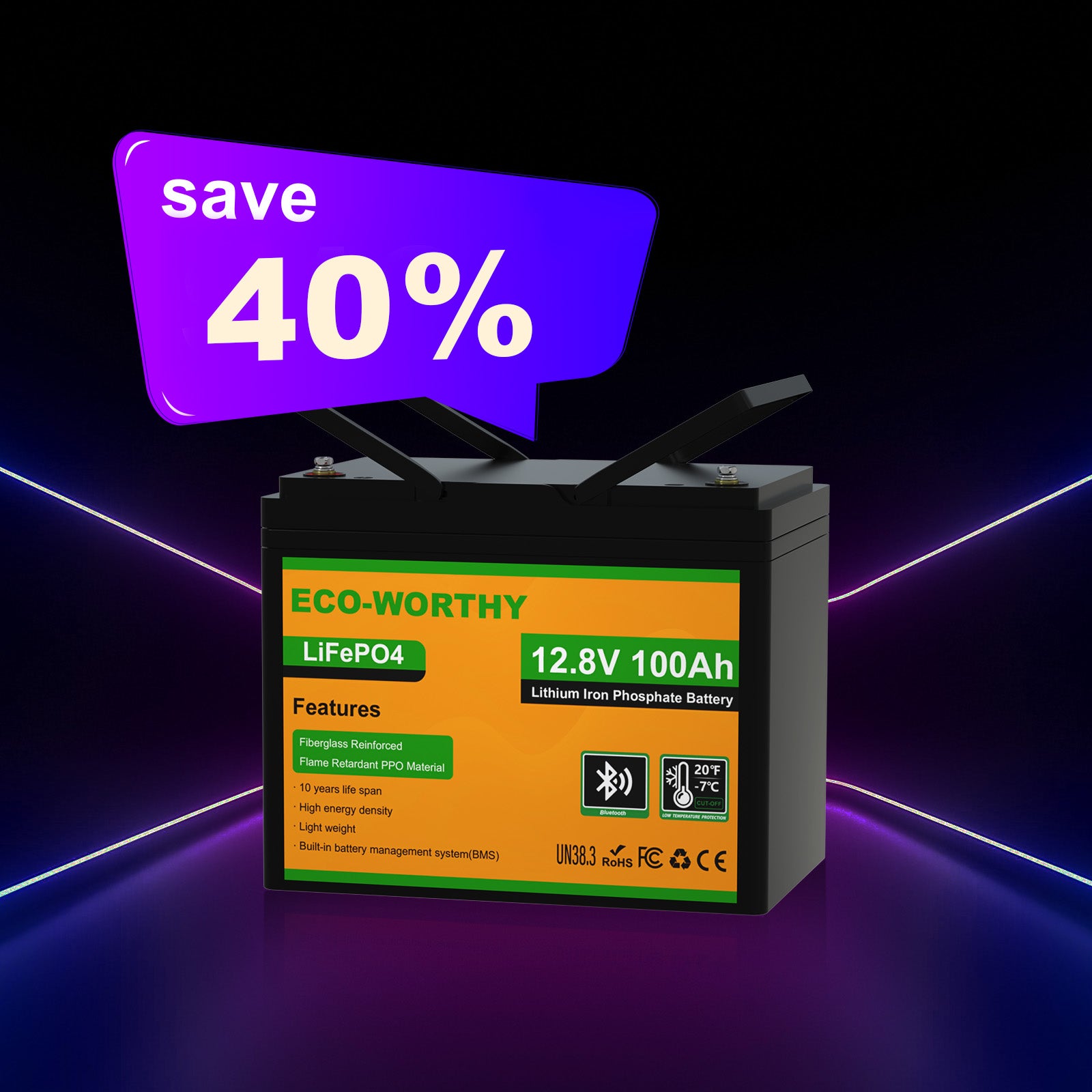 LiFePo4 12V 100Ah Lithiumlron Phosphate Battery WithBluetooth And Low-temperature Protection