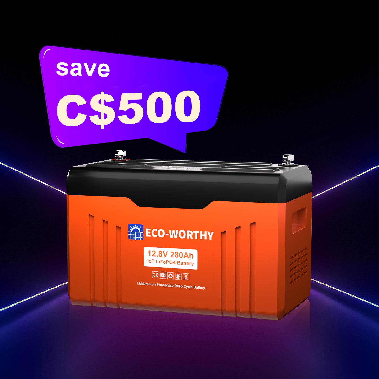 12V 280AH Lifepo4 LithiumBattery Bluetooth with socLEDs and Low Temp Protection