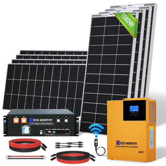 1560W 48V (8x195W) Complete Off - Grid Solar Kit | 5.12kWh Battery Capacity - 1KW - 2KW solar panel kit