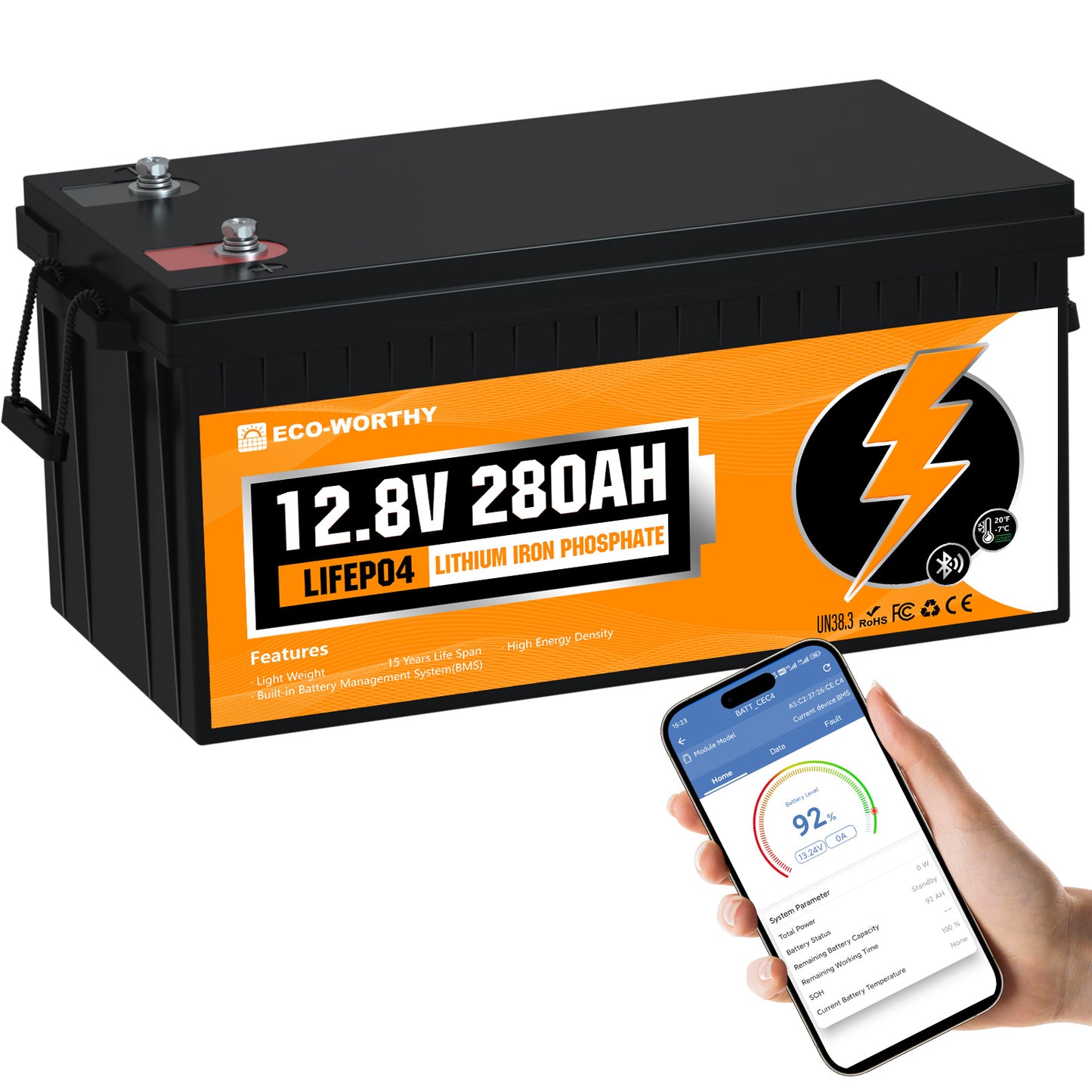 LiFePO4 12V 280Ah Lithium Iron Phosphate Battery With Bluetooth And Low-temperature Protection