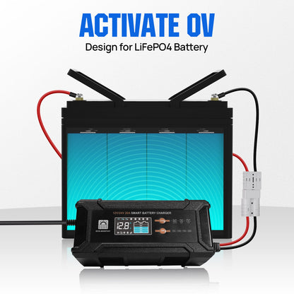 20A 12V/24V Smart Battery Charger with LCD Display for Multiple Batteries - 