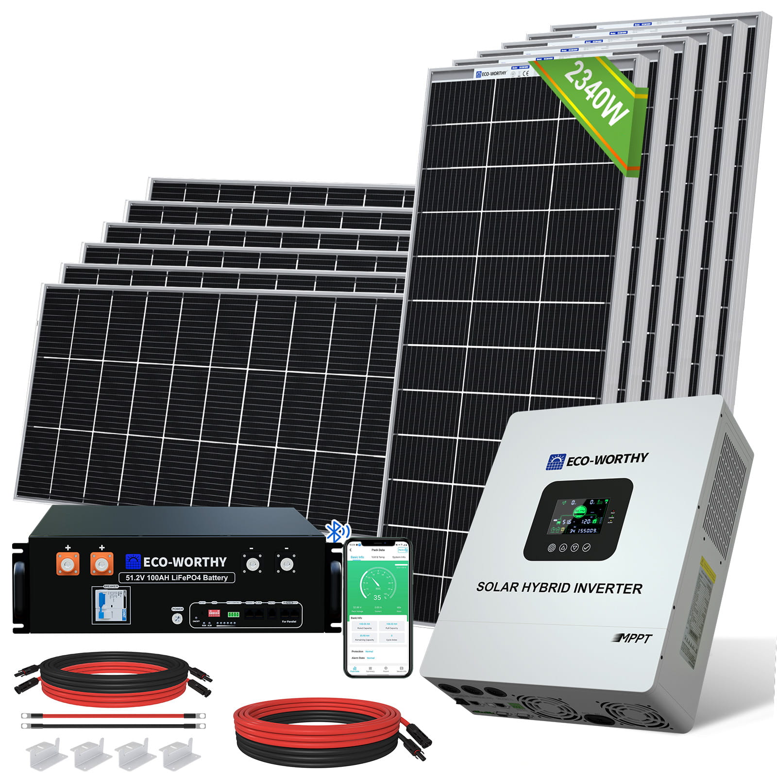 2340W 48V (12x Bifacial 195W) Complete MPPT Off Grid Solar Kit - 1KW - 2KW solar panel kit