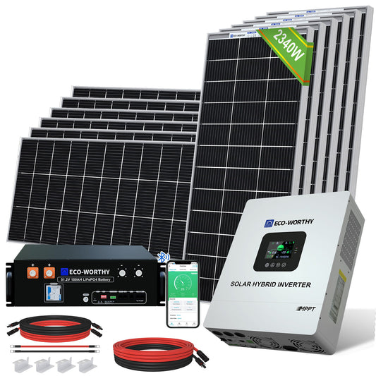 2340W 48V (12x Bifacial 195W) Complete MPPT Off Grid Solar Kit - 1KW - 2KW solar panel kit