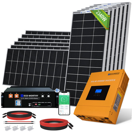 2340W 48V (12x Bifacial 195W) Complete MPPT Off Grid Solar Kit - 1KW - 2KW solar panel kit