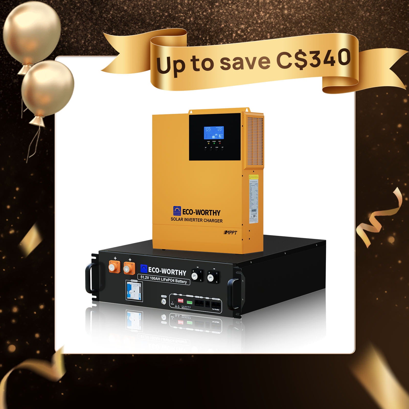 ECO-WORTHY 5.12kWh Home Backup Powerwith 48v 100Ah LiFePo4 Battery and 3500w48V off-Grid inverter