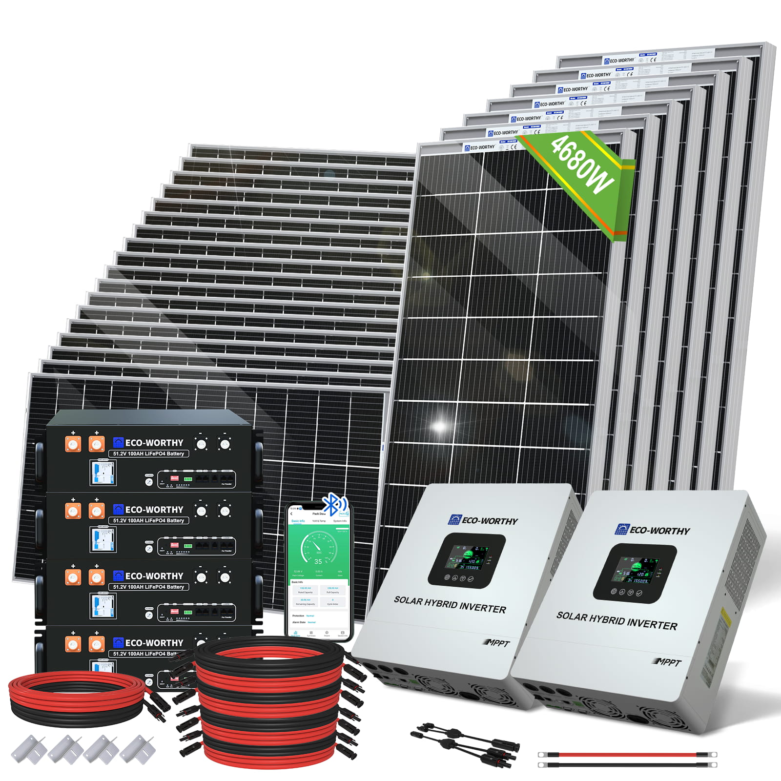 4680W 48V (24x Bifacial 195W) Complete MPPT Off Grid Solar Kit - 2KW - 5KW solar panel kit