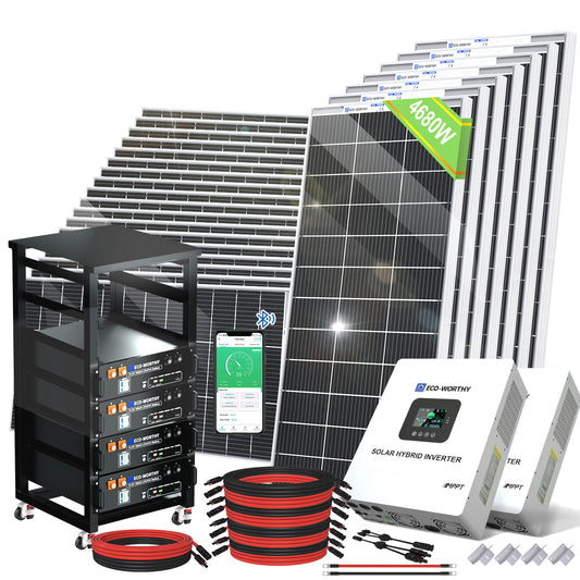 4680W 48V (24x Bifacial 195W) Complete Off Grid Solar Kit | 20.48kWh Battery Capacity | 120VAC/240VAC 5000W Split Phase Output - 2KW - 5KW solar panel kit
