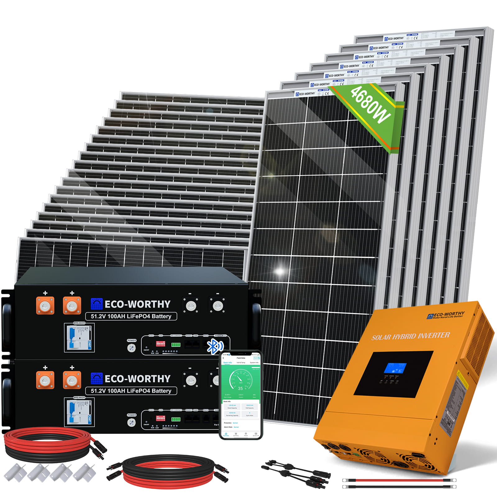 4800W 48V (24x Bifacial 195W) Complete MPPT Off Grid Solar Kit - 2KW - 5KW solar panel kit