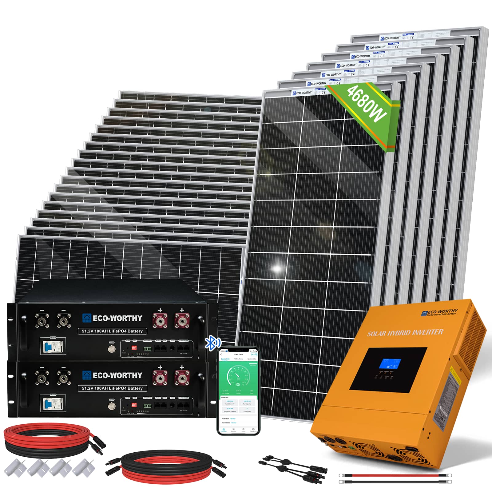 4800W 48V (24x Bifacial 195W) Complete MPPT Off Grid Solar Kit - 2KW - 5KW solar panel kit