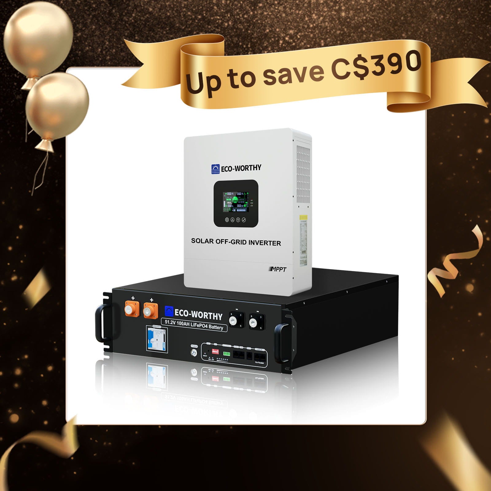 ECO-WORTHY 5.12kWh Home Backup Powerwith 48V 100Ah LiFePo4 Battery and 5000W48V All in one inverter