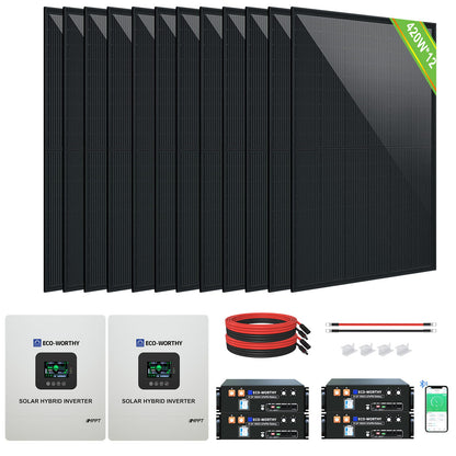 5040W 48V (12x N - Type 420W) Complete Off Grid Solar Kit | 20.48kWh Battery Capacity | 120VAC/240VAC Split Phase Output - 2KW - 5KW solar panel kit