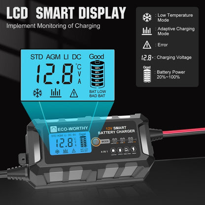5A & 10A 12V Smart Battery Charger with LCD Display for Lithium (LiFePO4) Batteries - battery accessories