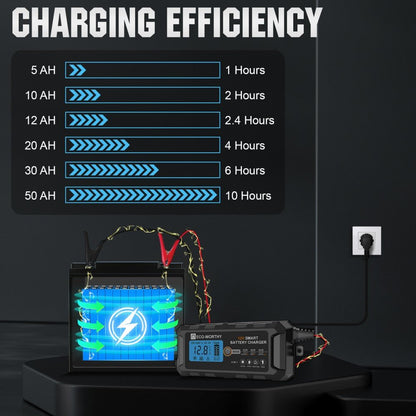 5A & 10A 12V Smart Battery Charger with LCD Display for Lithium (LiFePO4) Batteries - battery accessories