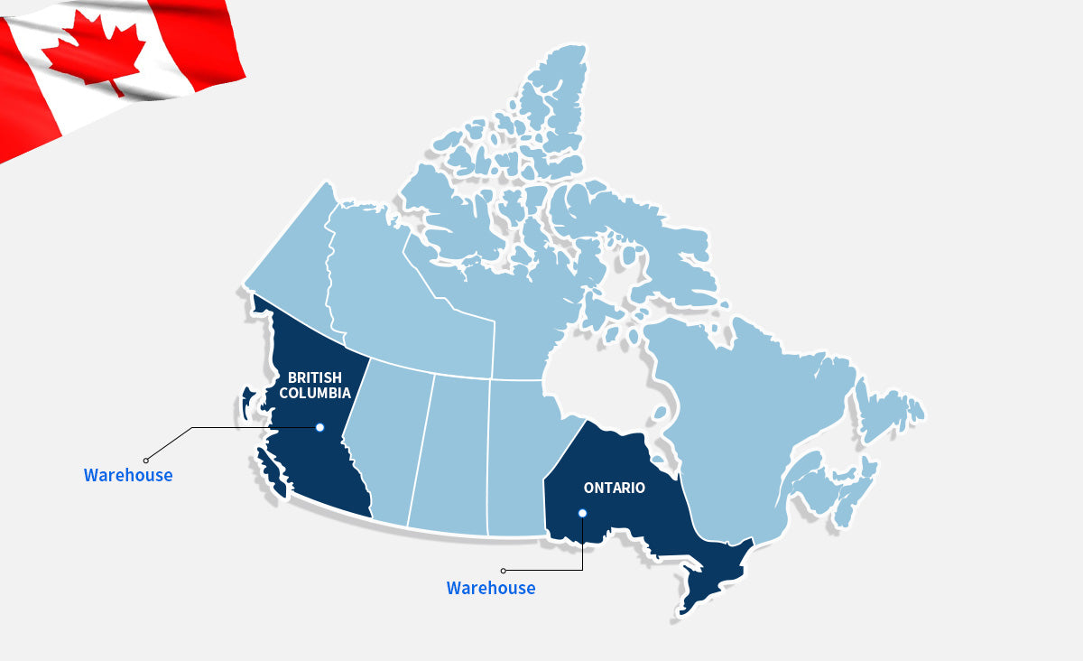 Delivery Areas and Warehouse Locations in Canada