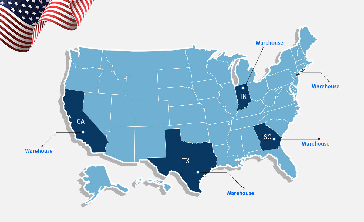 Delivery Areas and Warehouse Locations in the US