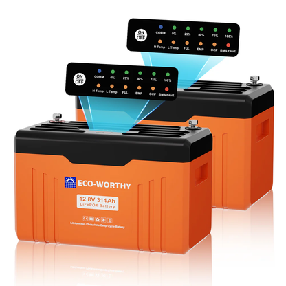 Eco-Worthy EnergyTrek 12V 314Ah Lifepo4 Lithium Battery | Bluetooth with SOC LEDs and Low Temp Protection
